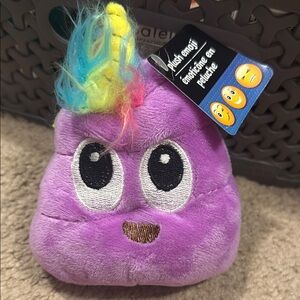 Purple Plush Emoji Toy with Multicolor Hair